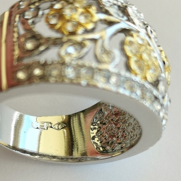 White Gold Yellow 14k Gold vermeil Dome ring filigree floral sz 7 🆕 - Picture 4 of 6